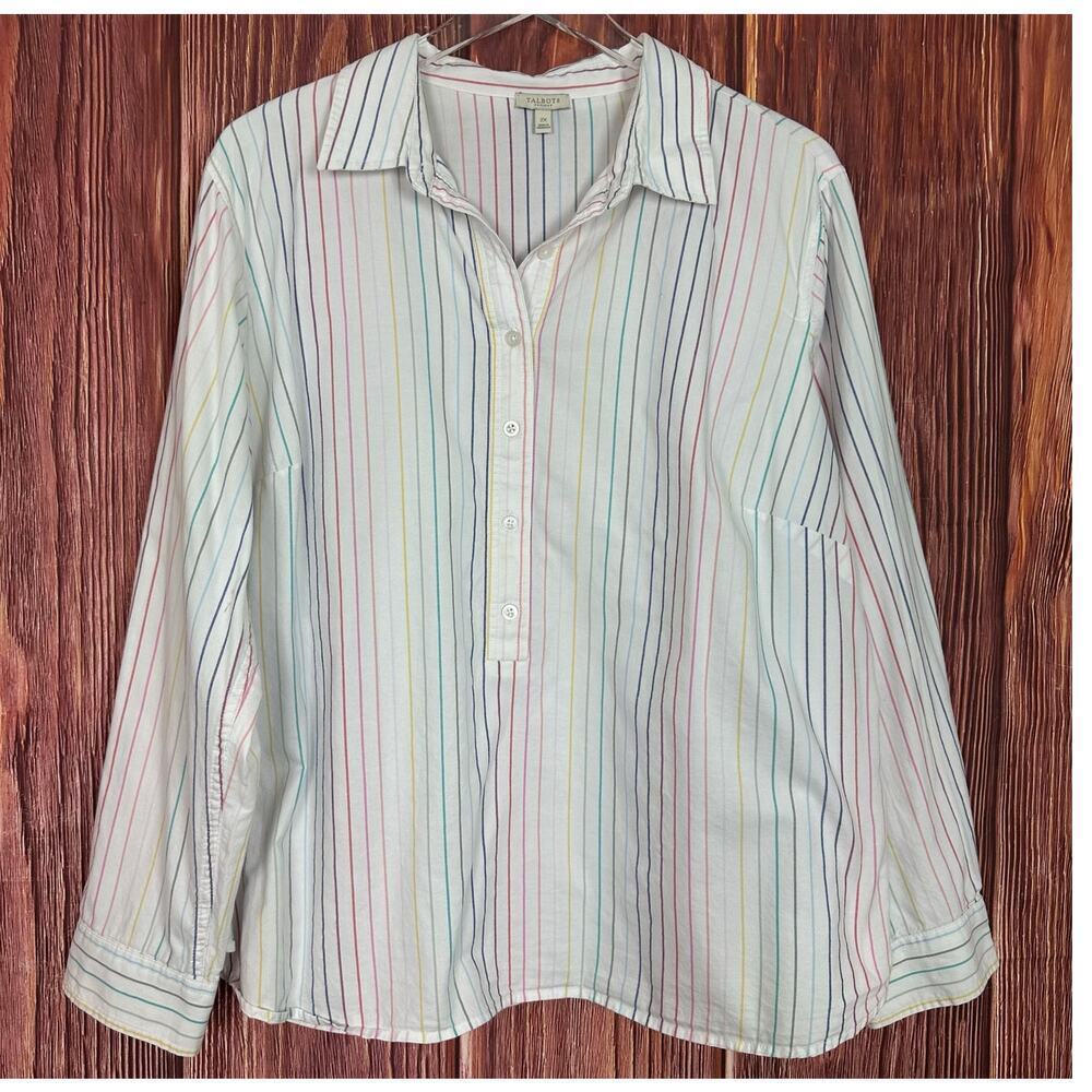 Talbots Womens‎ Stripe Popover Top Long Sleeve Multicolor Plus Size 2X